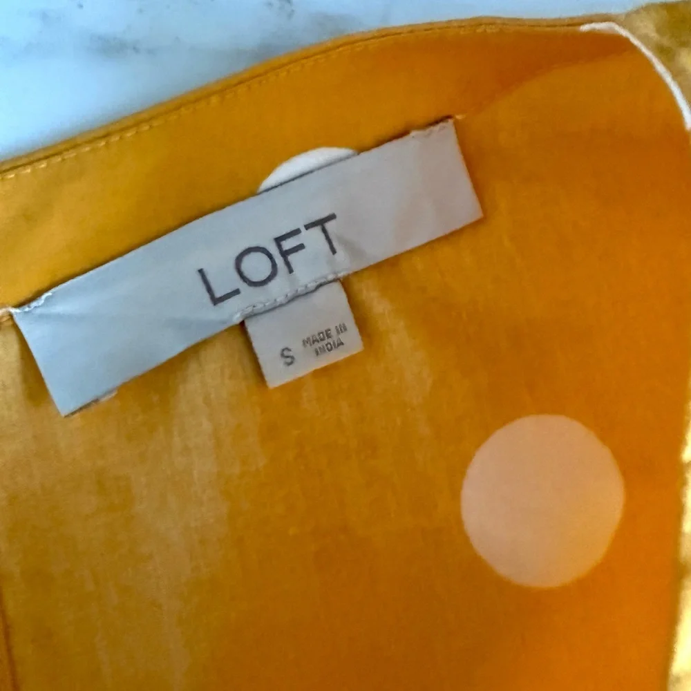 LOFT Women’s Blouse Ballon Sleeves Yellow Polka Dot Women's Top Shirt Size S - Picture 11 of 16